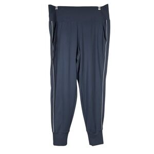 ATHLETA Sz L Venice Jogger Side Piping Gray Granite Blue/White Stripe #854423
